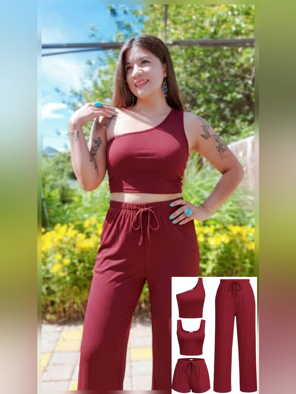 4pcs Casual Lounge Set - Tops, Shorts And Pants
